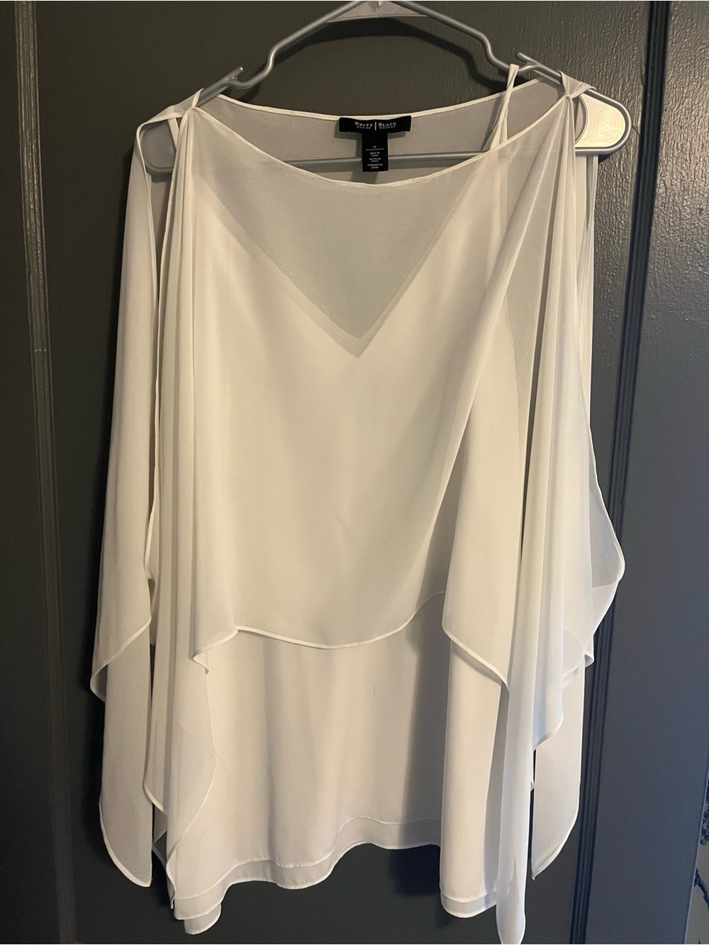 White House Black Market White Layered Cold-Shoulder Blouse